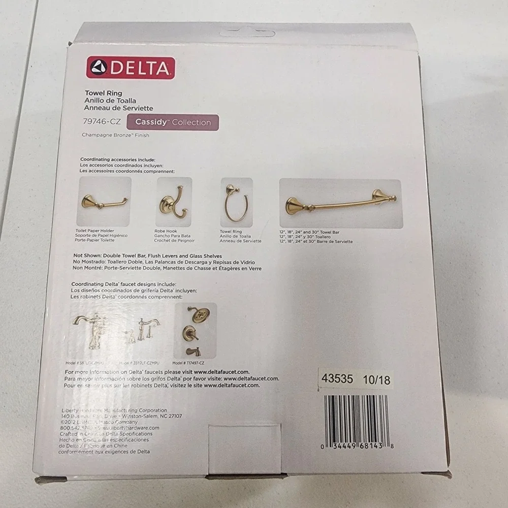 Delta Cassidy  Single Hand Towel Ring Champagne Bronze NIB